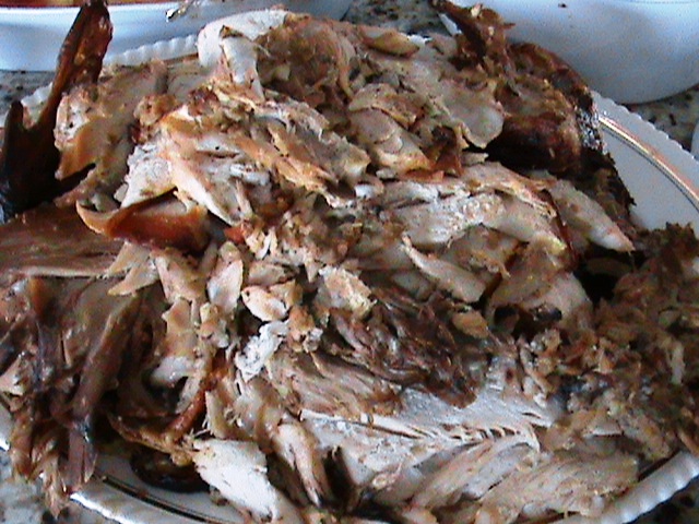 Turkey carved into convenient slices.